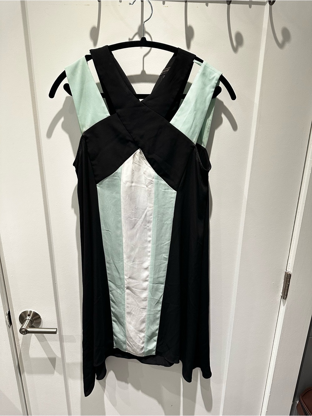 BCBGMaxAzria Black and Mint Colorblock Sleeveless Dress